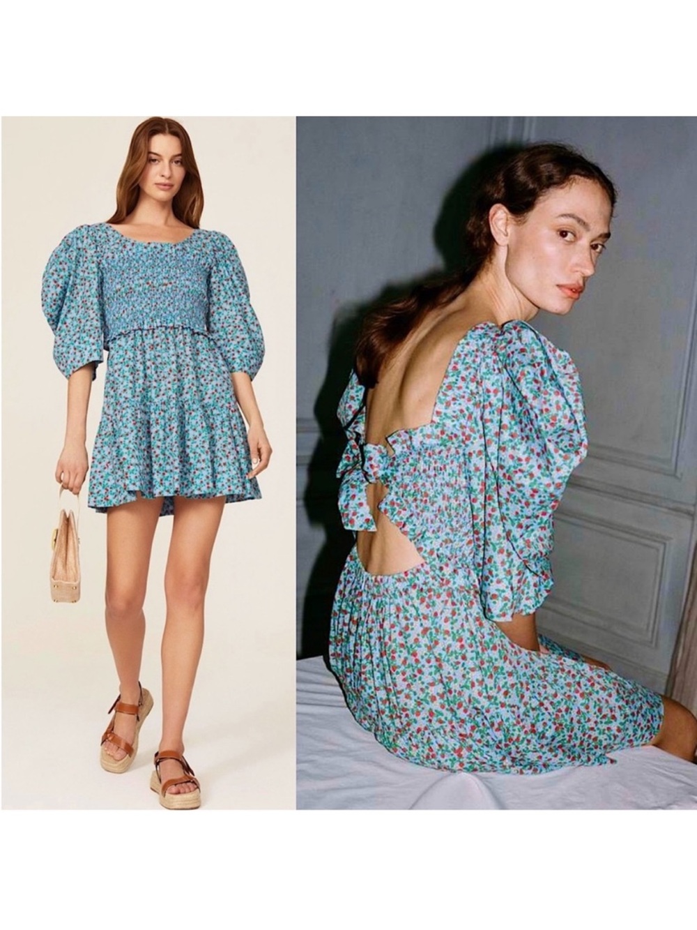 Sea Lilly Smocked Mini Dress in Blue Liberty Strawberry Print - Picture 3 of 9